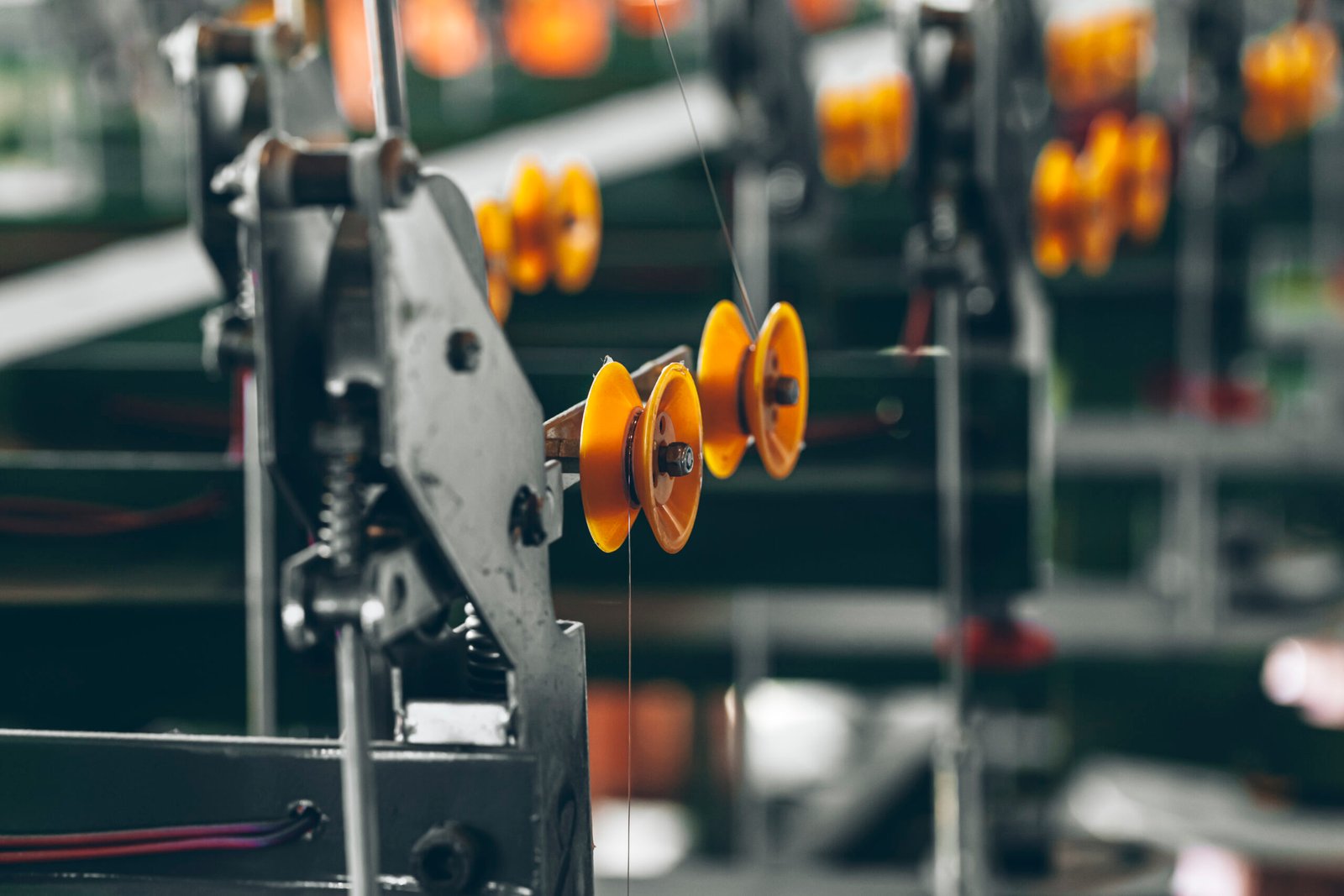 Production of cable wire at cable factory close up
